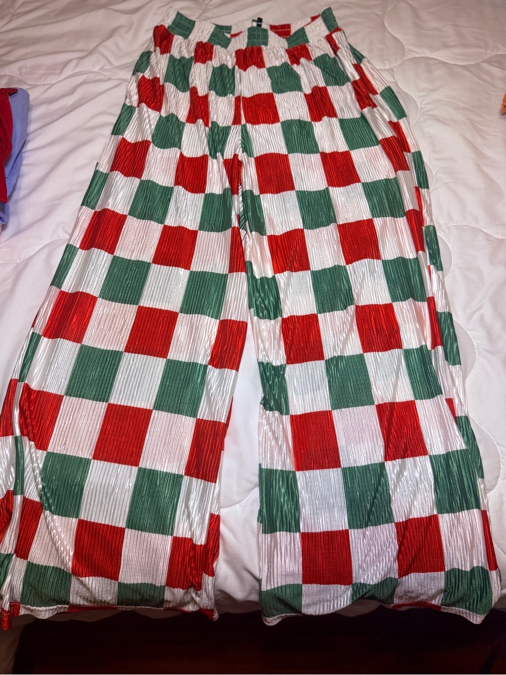 Women’s Red & Green Check Pleated Wide-Leg pants Christmas